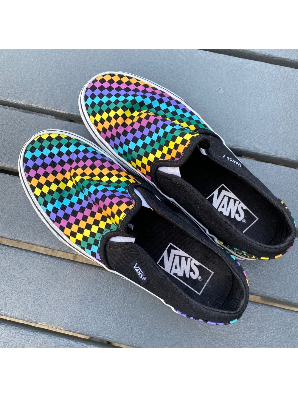 Vans Asher Slip-On Sneakers Rainbow Checker Size 6.5